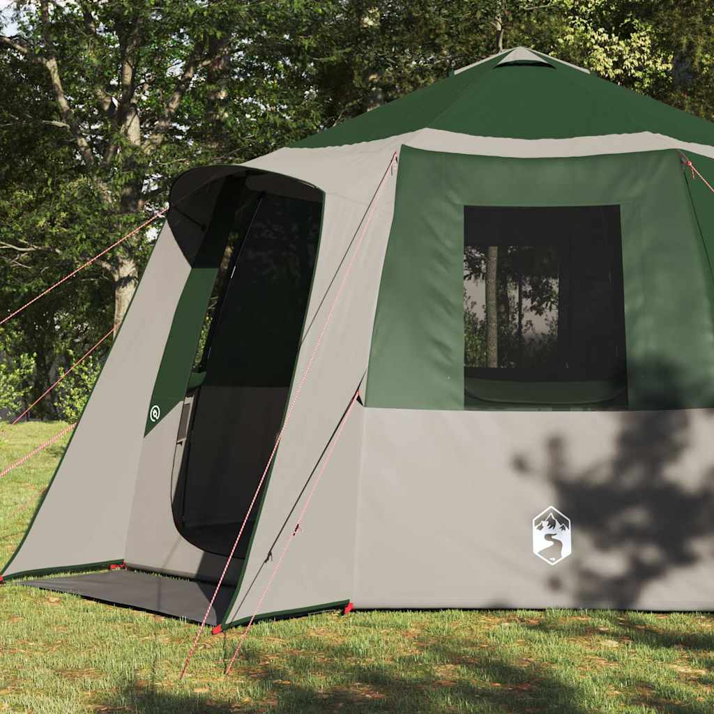vidaXL Cabin Tent 12-Person 10-Person Green and White - 405 x 405 x 273 cm