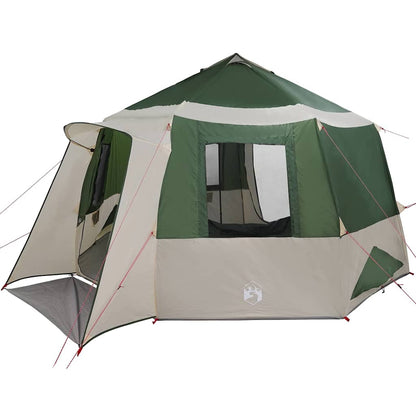 vidaXL Cabin Tent 12-Person 10-Person Green and White - 405 x 405 x 273 cm