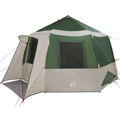 vidaXL Cabin Tent 12-Person 10-Person Green and White - 405 x 405 x 273 cm