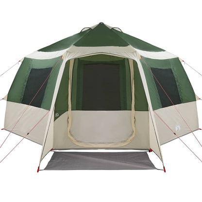 vidaXL Cabin Tent 12-Person 10-Person Green and White - 405 x 405 x 273 cm