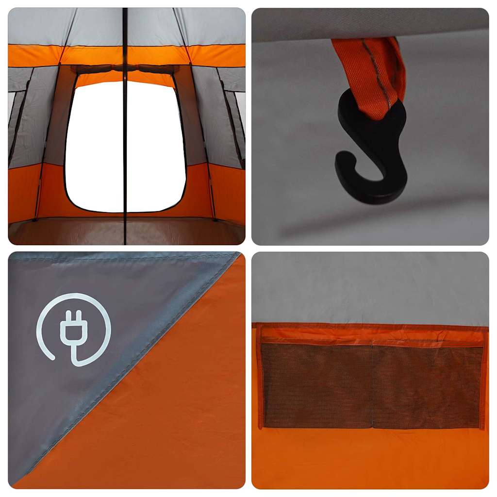 vidaXL Cabin Tent 12-Person 10-Person Grey and Orange - 405 x 405 x 273 cm