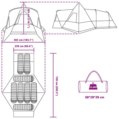 vidaXL Teepee Tent 8-Person 8-Person Green - 720 x 465 x 295 cm