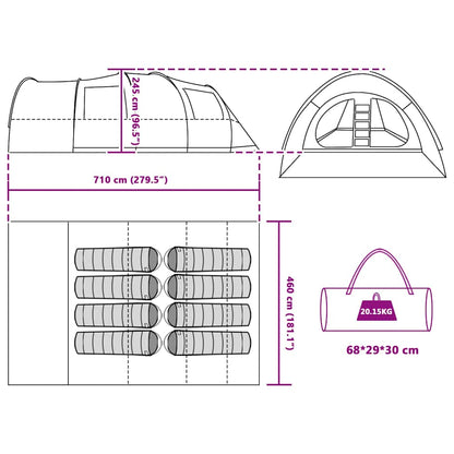 vidaXL Tunnel Tent 8-Person 8-Person Grey and Orange - 710 x 460 x 245 cm
