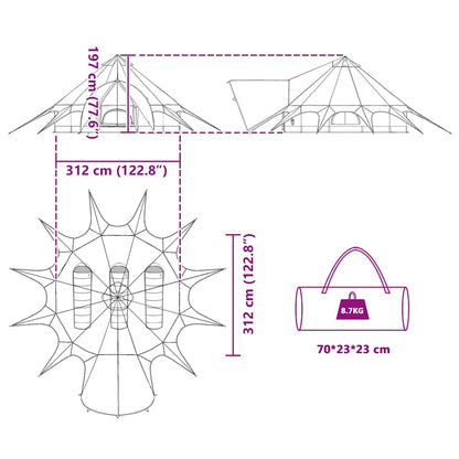 vidaXL Teepee Tent 3-Person 3-Person Grey and Orange - 312 x 312 x 197 cm