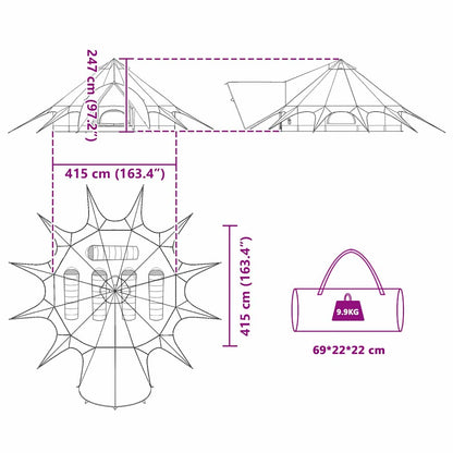 vidaXL Teepee Tent 5-Person 5-Person Green and Grey - 415 x 415 x 247 cm