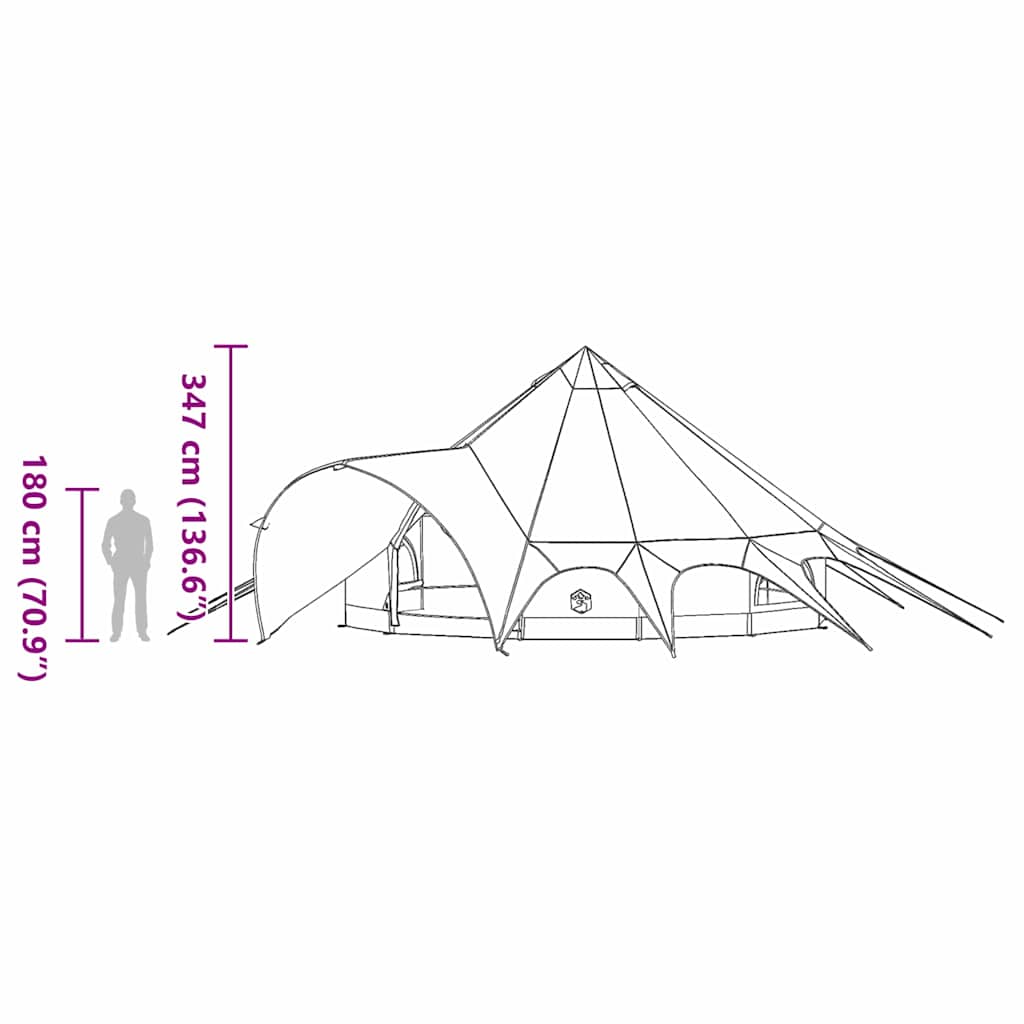 vidaXL Teepee Tent 7-Person 7-Person Green and Grey - 600 x 600 x 347 cm