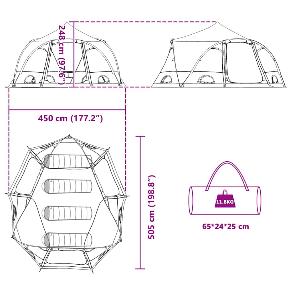 vidaXL Dome Tent 4-Person 4-Person Grey and Orange - 505 x 450 x 248 cm