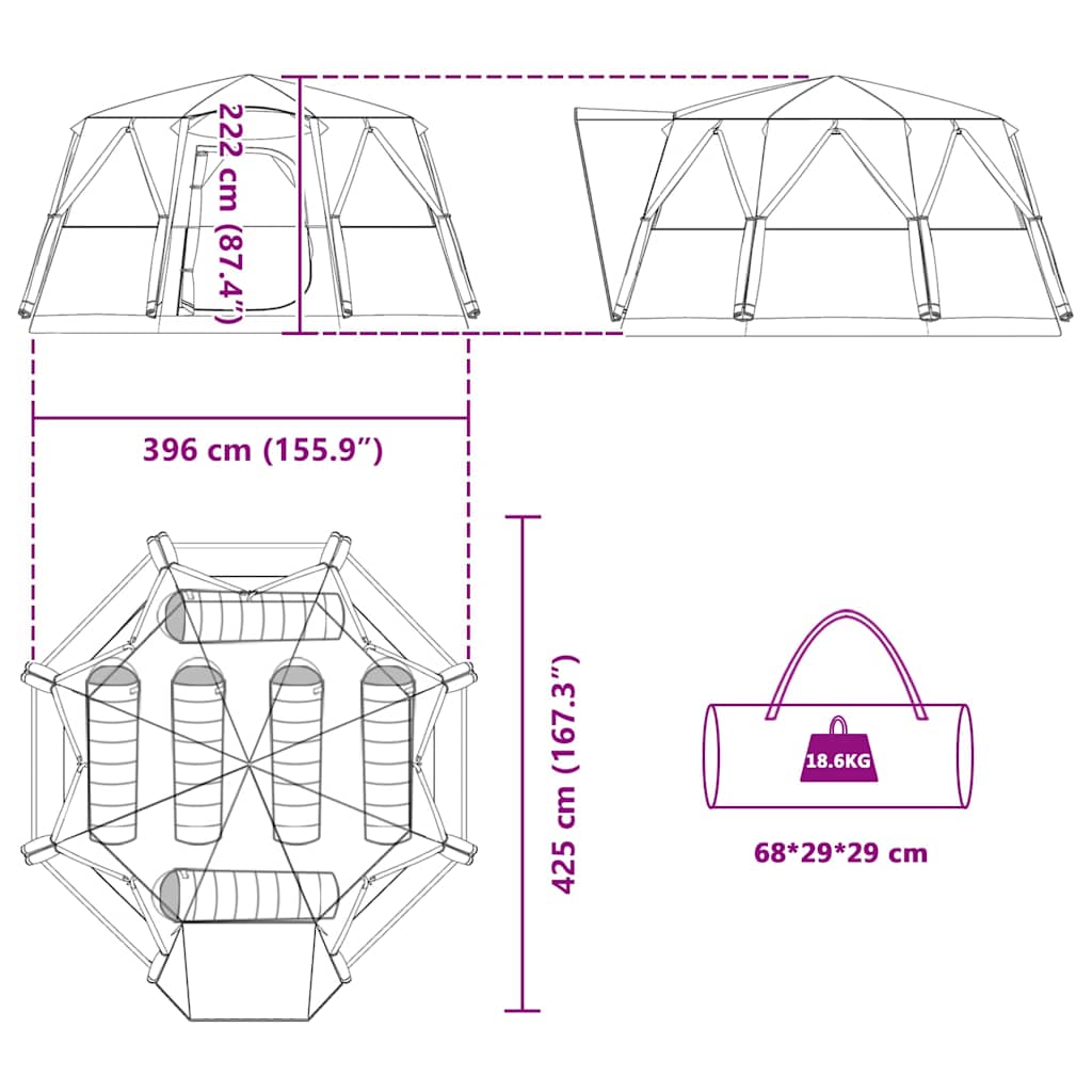 vidaXL Cabin Tent 6-Person Grey and Orange 425 x 396 x 222 cm
