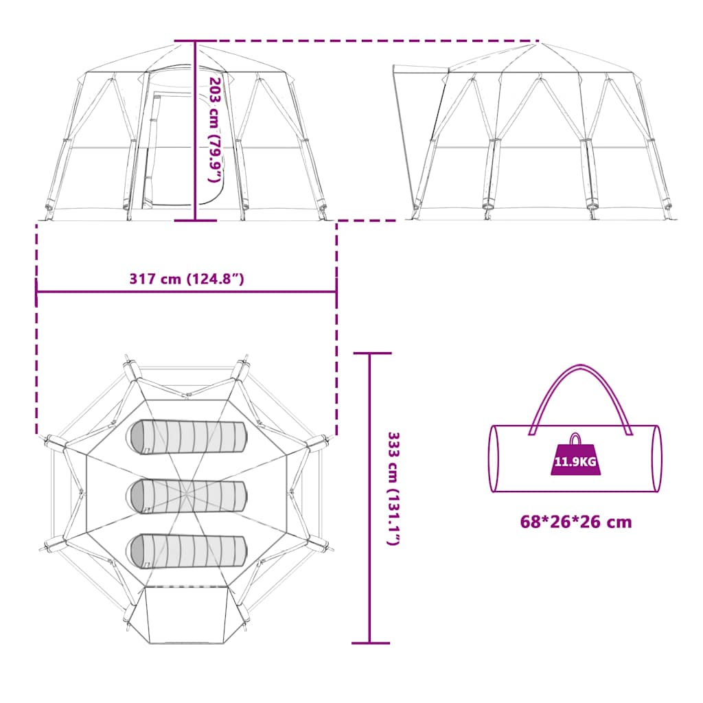 vidaXL Cabin Tent 3-Person Grey and Orange 320 x 320 x 203 cm