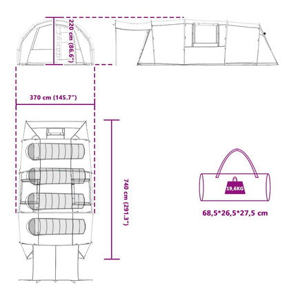 vidaXL Tunnel Tent 4-Person 4-Person Grey and Orange - 740 x 370 x 220 cm