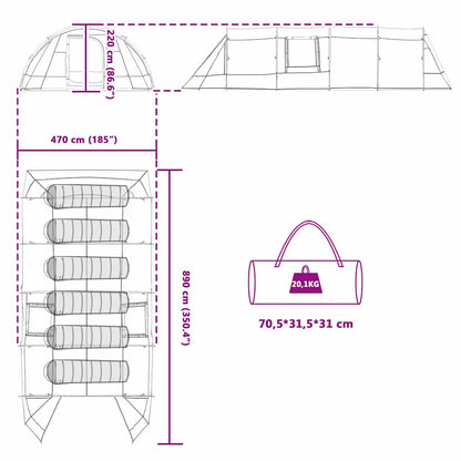 vidaXL Tunnel Tent 6-Person 6-Person Green and White - 890 x 470 x 220 cm