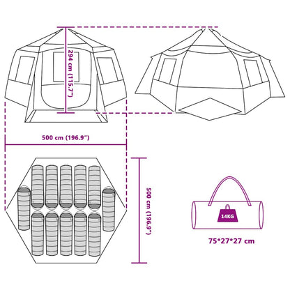 vidaXL Cabin Tent 12-Person Grey and Orange 500 x 500 x 294 cm