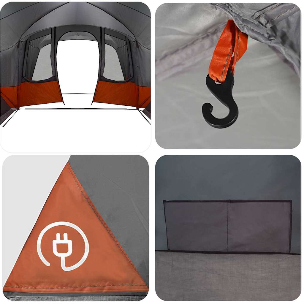 vidaXL Family Tent 12-Person 12-Person Grey and Orange - 760 x 645 x 230 cm