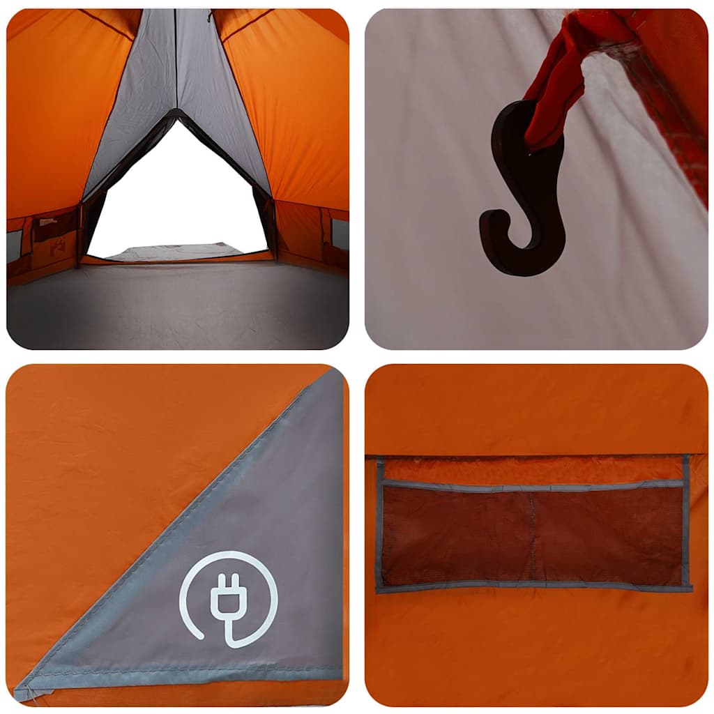 vidaXL Teepee Tent 6-Person 6-Person Grey and Orange - 431 x 366 x 185 cm