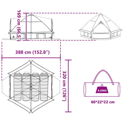 vidaXL Teepee Tent 4-Person 4-Person Green and Grey - 388 x 320 x 169 cm