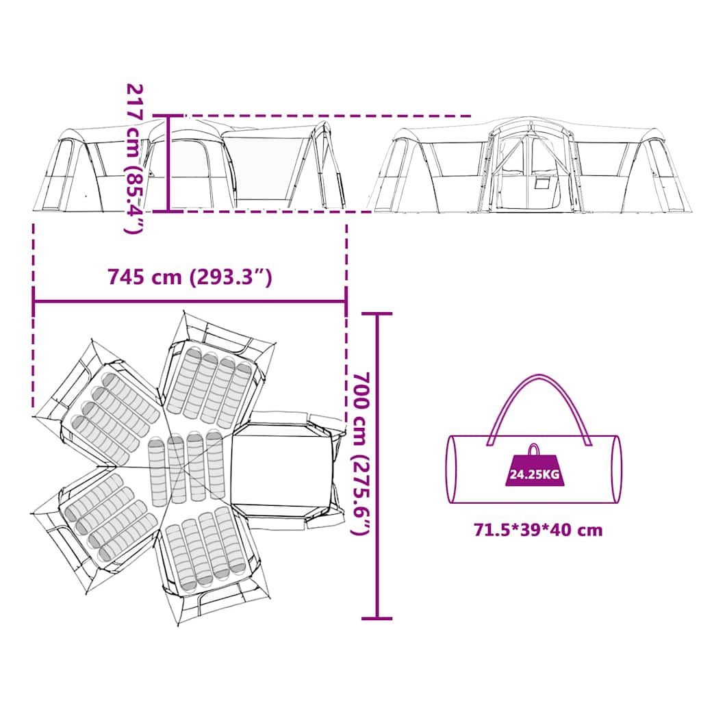 vidaXL Family Tent 20-Person 20-Person Blue and Grey - 745 x 700 x 217 cm