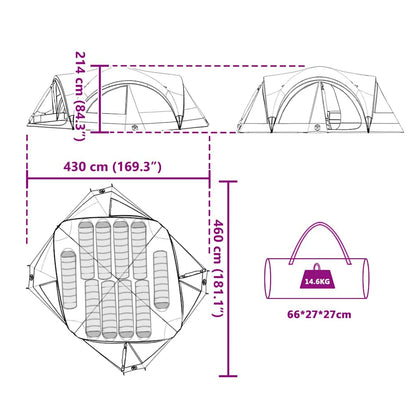 vidaXL Family Tent 10-Person Green and Grey 460 x 430 x 214 cm