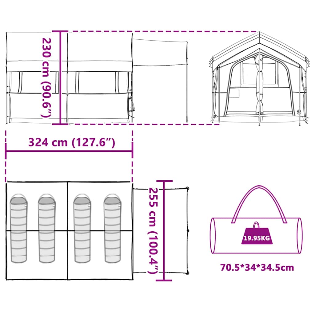 vidaXL Family Tent 4-Person 4-Person Blue and Grey - 324 x 255 x 230 cm