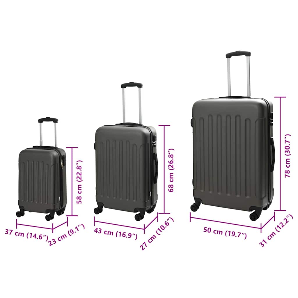 vidaXL Suitcase with Lock 3 pcs Dark Grey 50 x 31 x 78 cm ABS Plastic