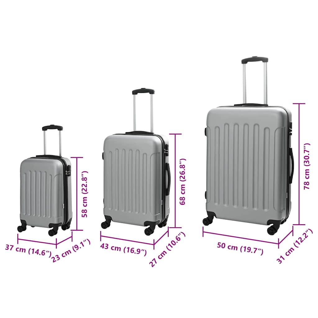 vidaXL Suitcase with Lock 3 pcs Silver 50 x 31 x 78 cm ABS Plastic
