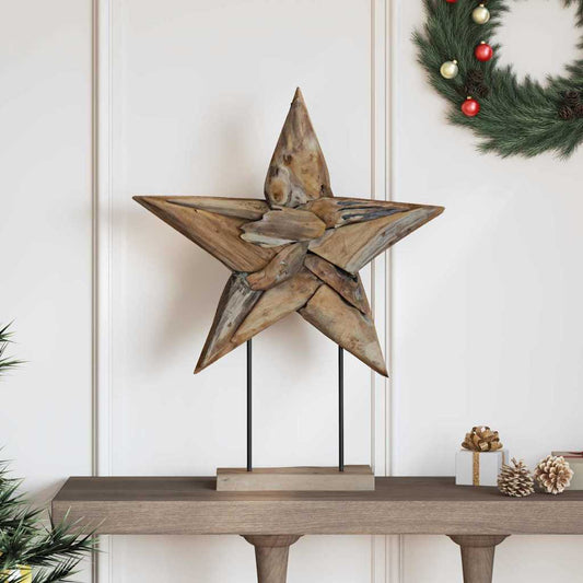 vidaXL Christmas Star Natural 59.5 x 18 x 74 cm Solid Teak Wood - Brown