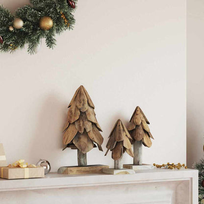 vidaXL Christmas Tree 3 pcs Brown 40 cm Solid teak wood