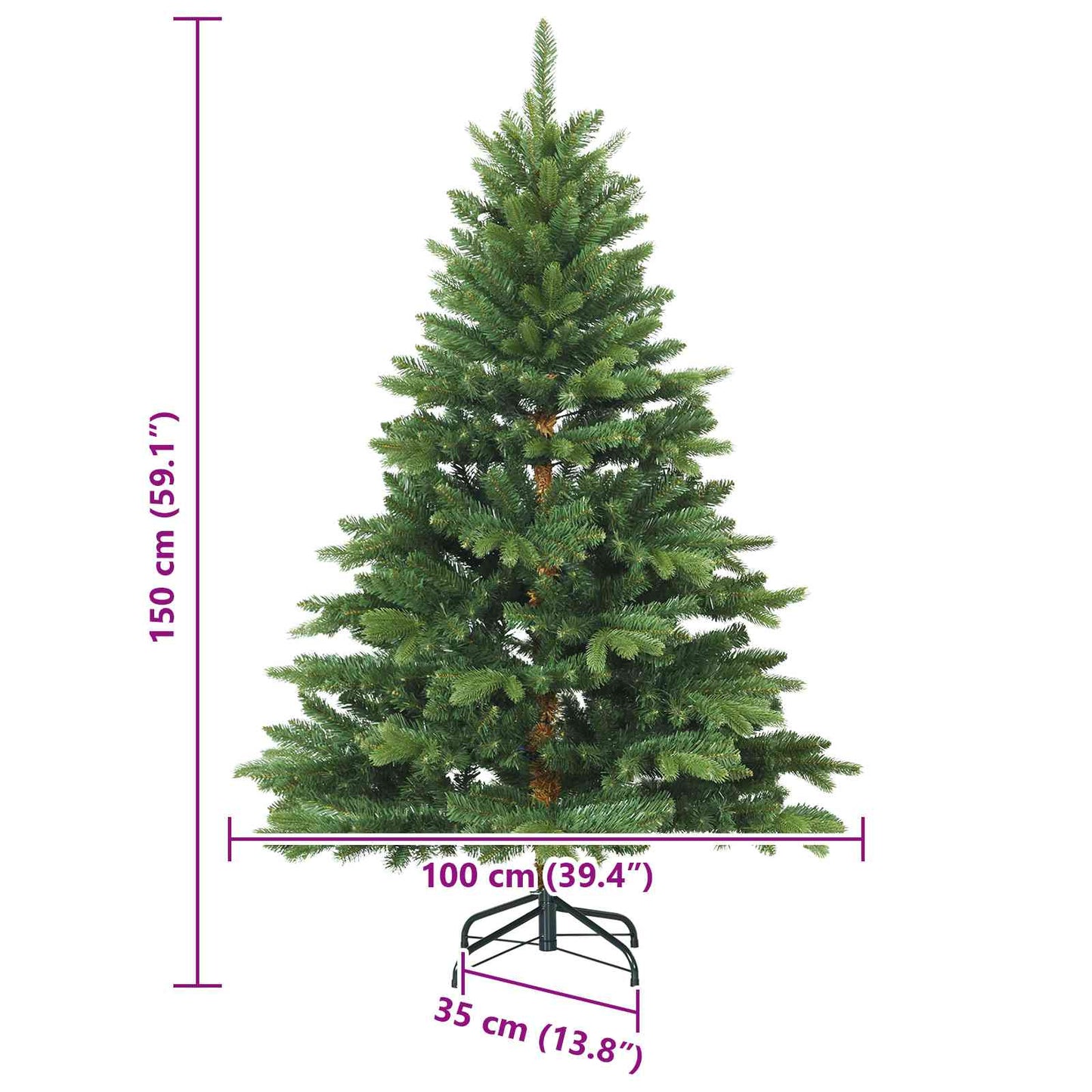 vidaXL Artificial Hinged Christmas Tree Green 150 cm PVC, PE and steel - 56703