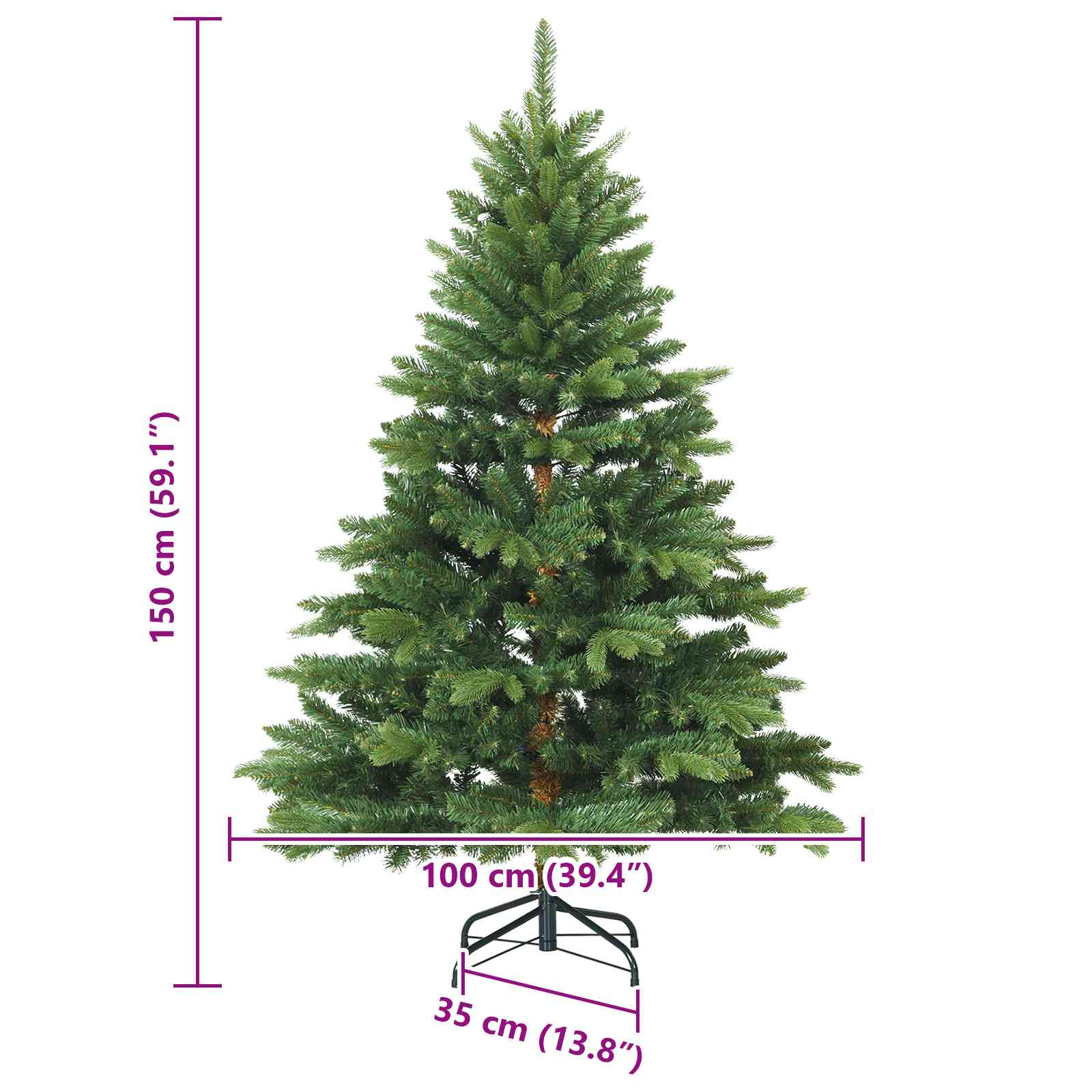 vidaXL Artificial Hinged Christmas Tree Green 150 cm PVC, PE and steel - 56703
