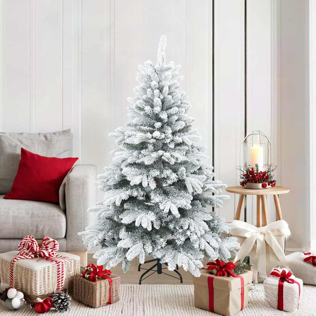 vidaXL Artificial Hinged Christmas Tree Snow Flocked White 150 cm - 56712