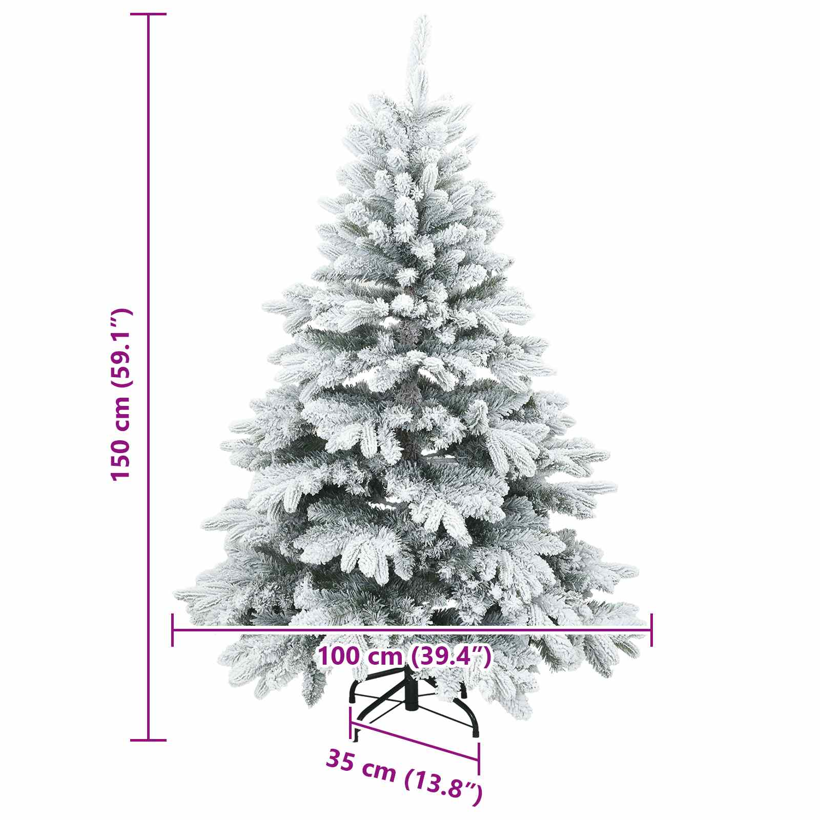 vidaXL Artificial Hinged Christmas Tree Snow Flocked White 150 cm - 56712