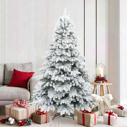 vidaXL Artificial Hinged Christmas Tree Snow Flocked White 180 cm - 56717
