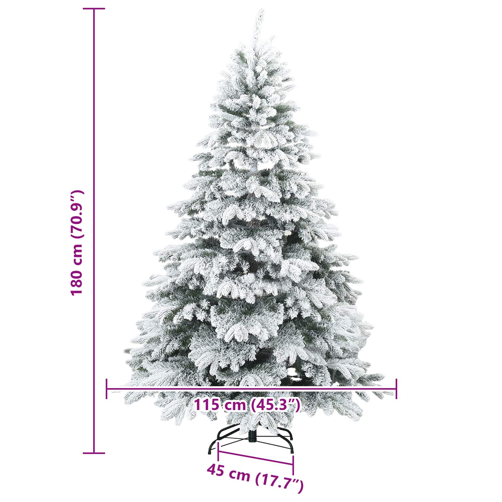 vidaXL Artificial Hinged Christmas Tree Snow Flocked White 180 cm - 56717