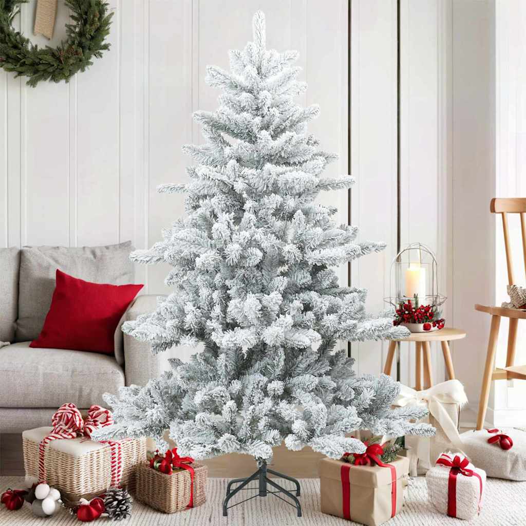 vidaXL Artificial Hinged Christmas Tree Snow Flocked White 150 cm - 56737