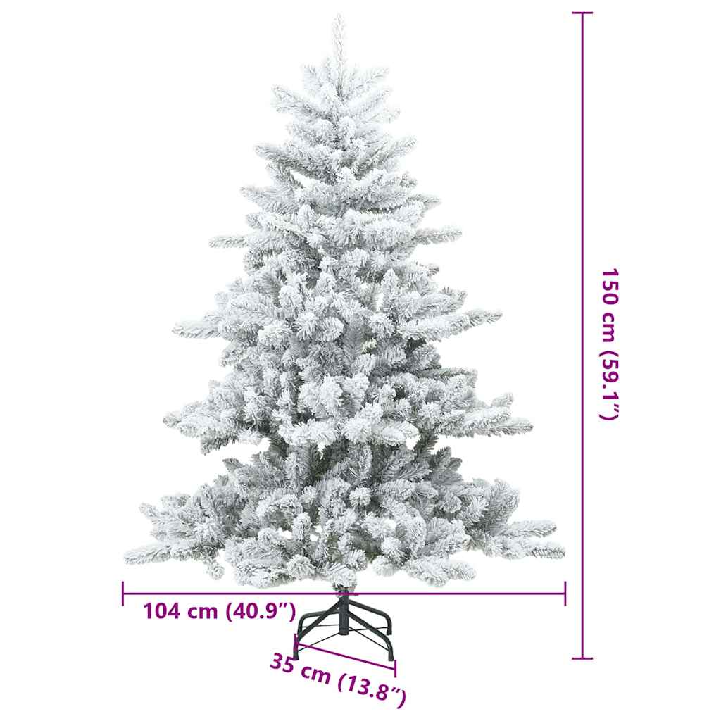 vidaXL Artificial Hinged Christmas Tree Snow Flocked White 150 cm - 56737
