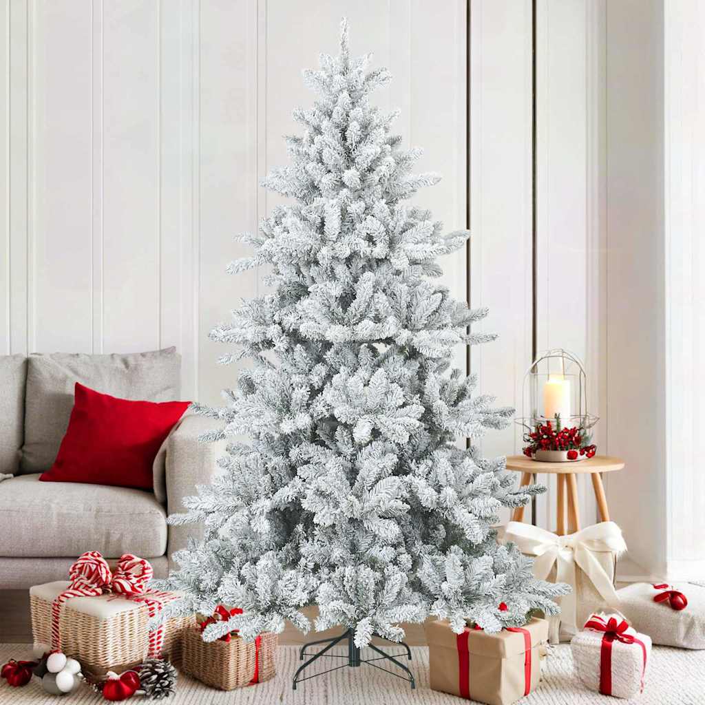vidaXL Artificial Hinged Christmas Tree Snow Flocked White 180 cm - 56746