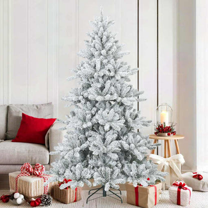vidaXL Artificial Hinged Christmas Tree Snow Flocked White 180 cm - 56746
