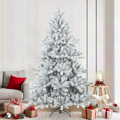 vidaXL Artificial Hinged Christmas Tree Snow Flocked White 210 cm - 56750