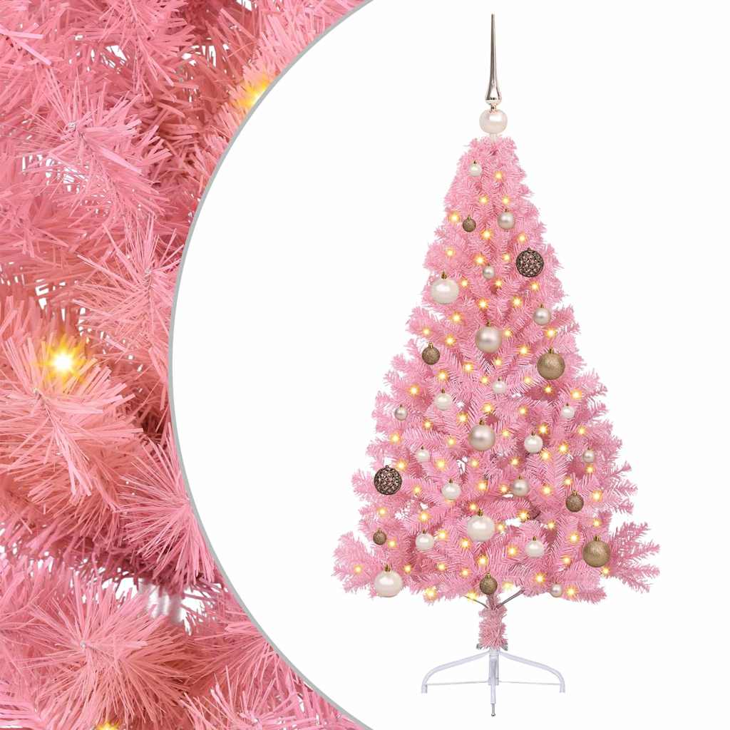 vidaXL Artificial Pre-lit Christmas Tree with 150 LEDs Pink 150 cm PVC - 50626