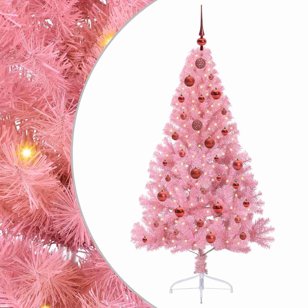 vidaXL Artificial Pre-lit Christmas Tree with 150 LEDs Pink 150 cm PVC - 50629