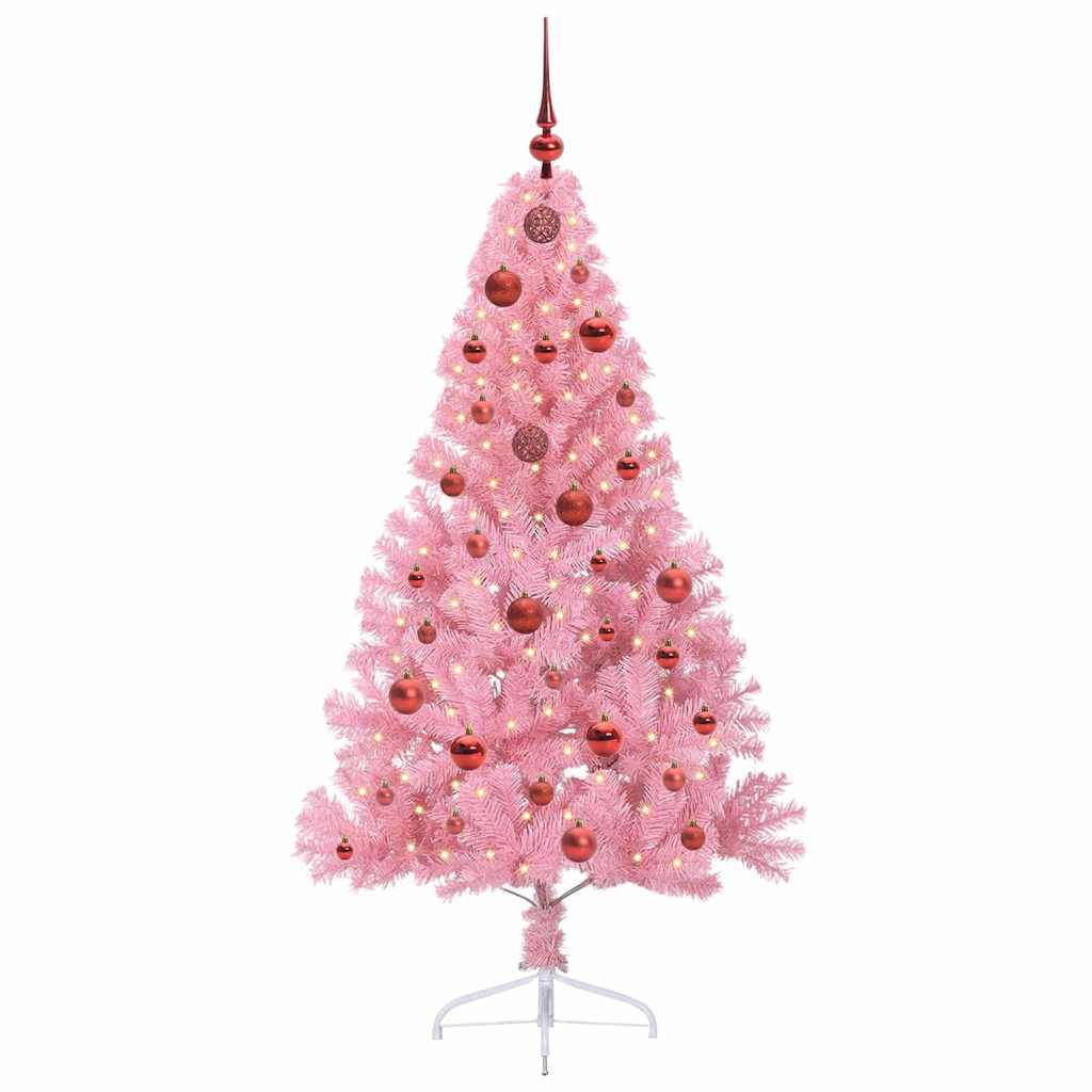 vidaXL Artificial Pre-lit Christmas Tree with 150 LEDs Pink 150 cm PVC - 50629