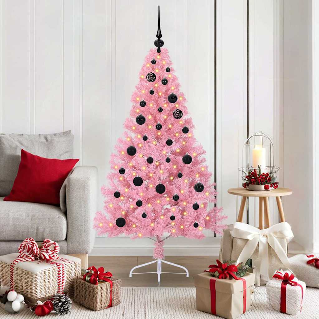 vidaXL Artificial Pre-lit Christmas Tree with 150 LEDs Pink 150 cm PVC - 50631