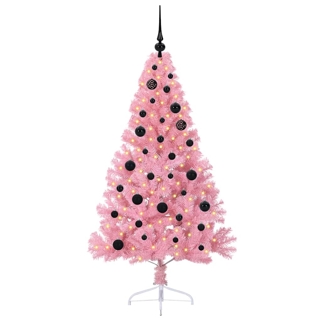 vidaXL Artificial Pre-lit Christmas Tree with 150 LEDs Pink 150 cm PVC - 50631