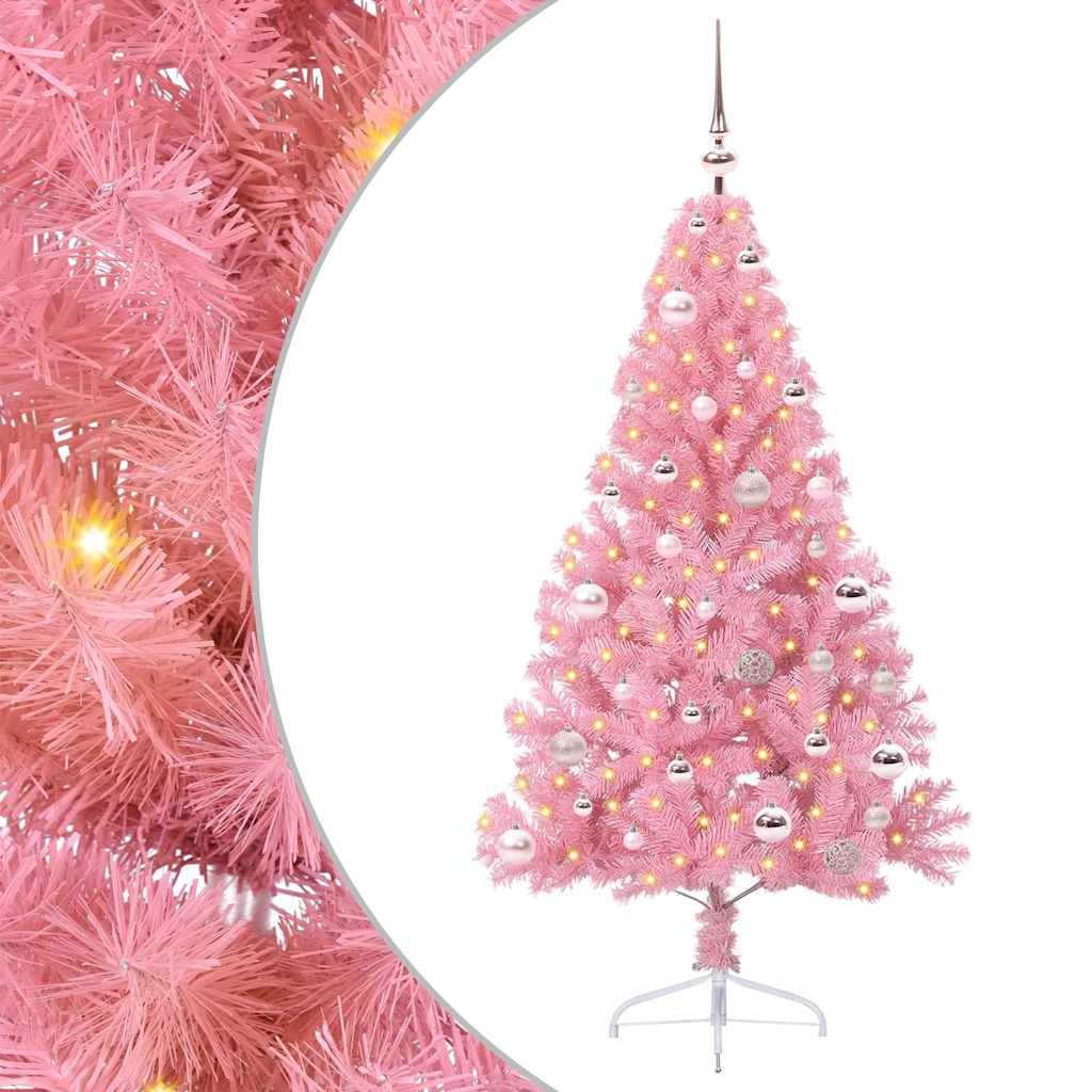 vidaXL Artificial Pre-lit Christmas Tree with 150 LEDs Pink 150 cm PVC - 50632