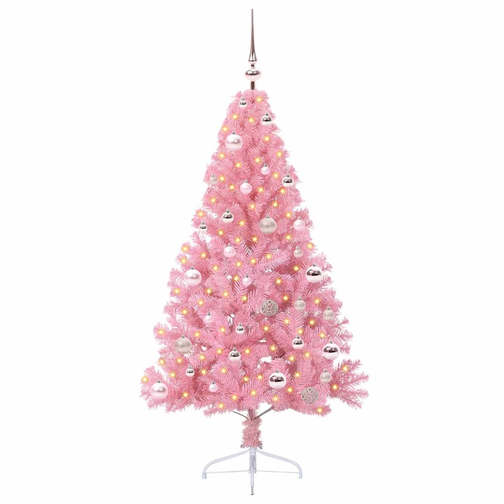 vidaXL Artificial Pre-lit Christmas Tree with 150 LEDs Pink 150 cm PVC - 50632