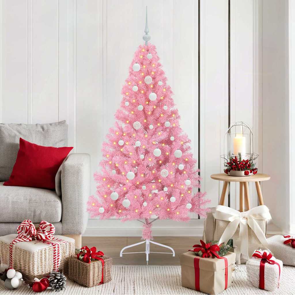 vidaXL Artificial Pre-lit Christmas Tree with 150 LEDs Pink 150 cm PVC - 50637