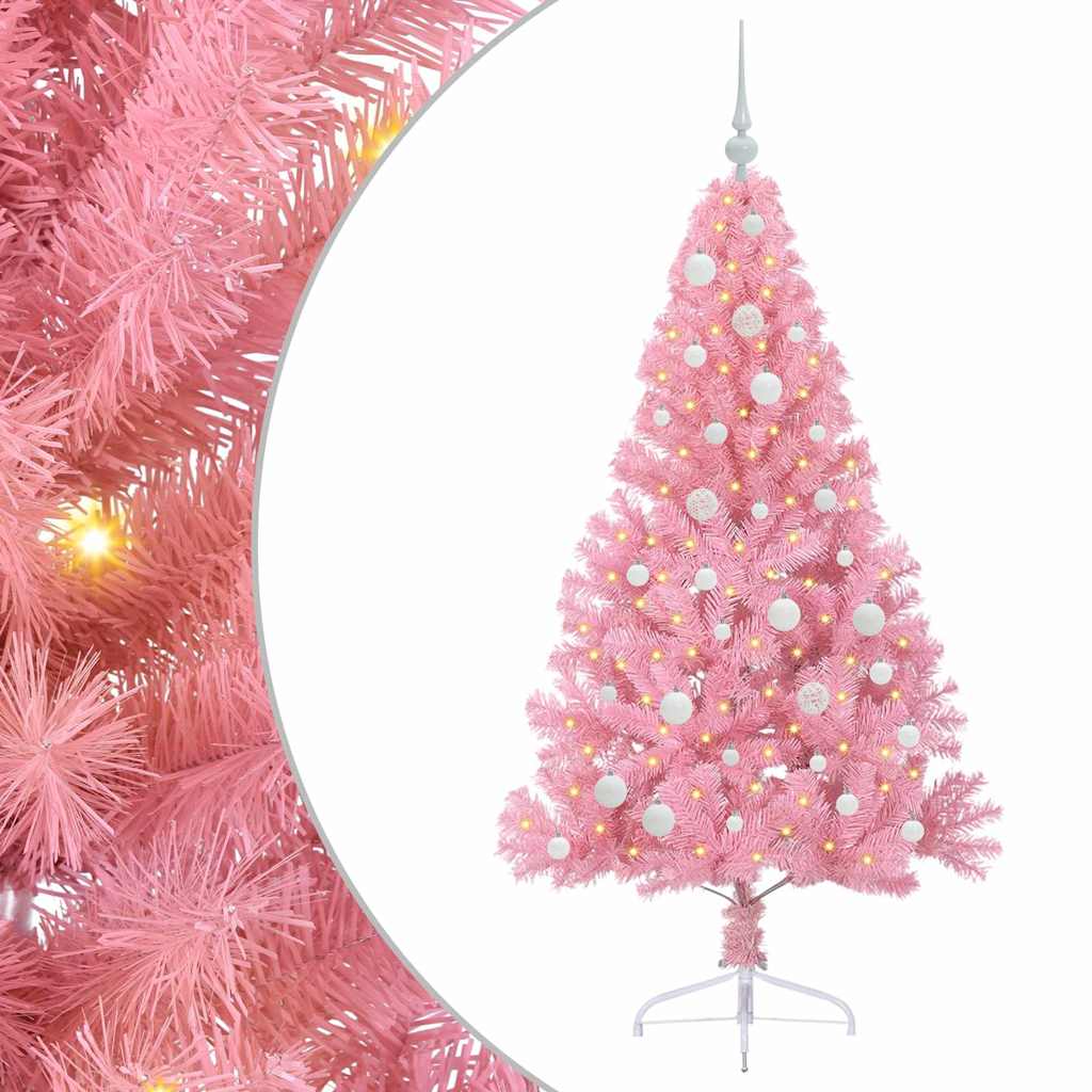 vidaXL Artificial Pre-lit Christmas Tree with 150 LEDs Pink 150 cm PVC - 50637