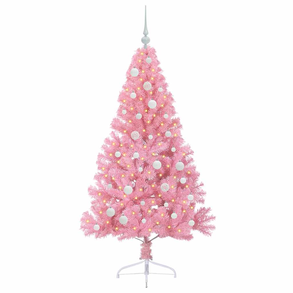 vidaXL Artificial Pre-lit Christmas Tree with 150 LEDs Pink 150 cm PVC - 50637