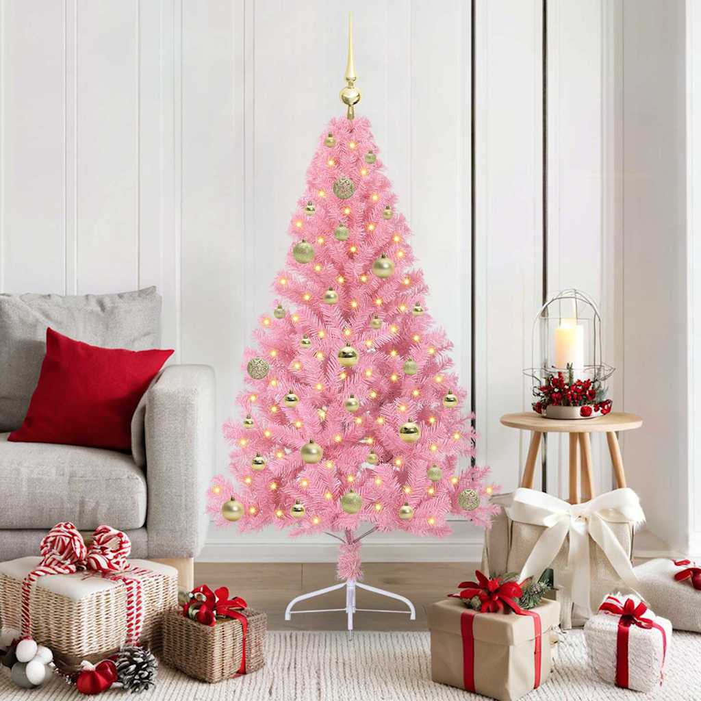 vidaXL Artificial Pre-lit Christmas Tree with 150 LEDs Pink 150 cm PVC - 50642