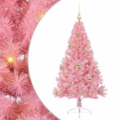 vidaXL Artificial Pre-lit Christmas Tree with 150 LEDs Pink 150 cm PVC - 50642