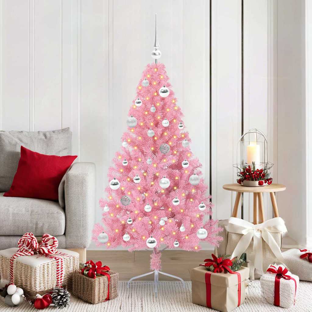 vidaXL Artificial Pre-lit Christmas Tree with 150 LEDs Pink 150 cm PVC - 50643